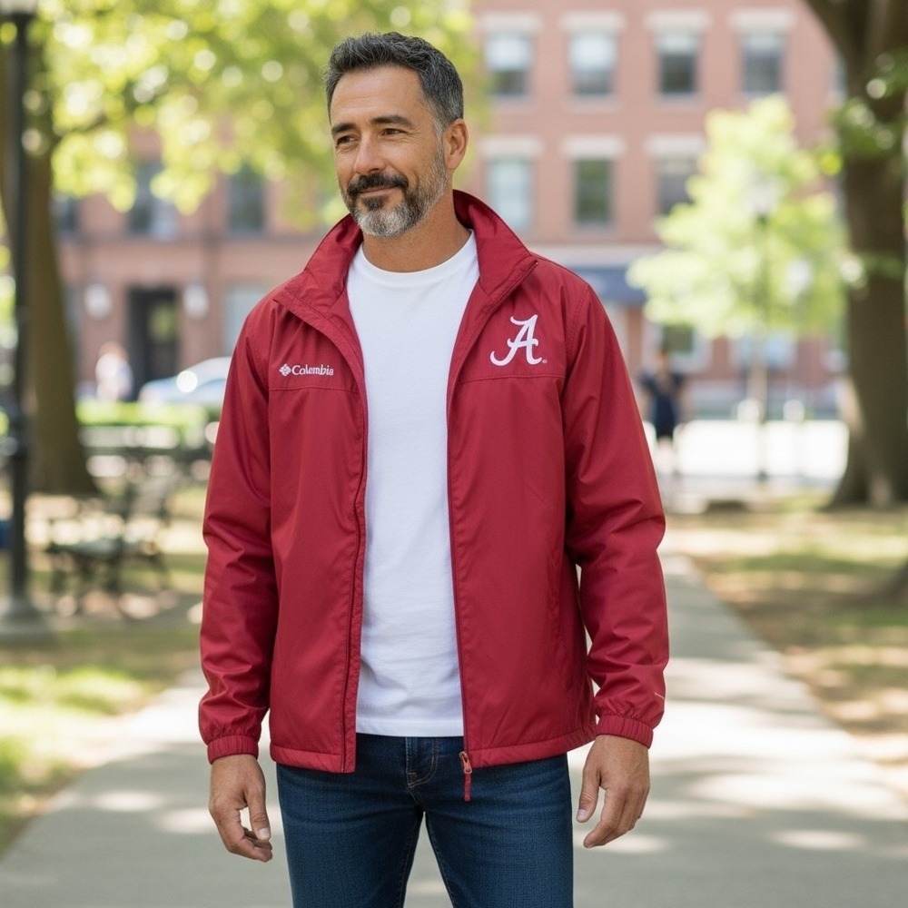 Columbia Alabama Crimson Tide Windbreaker Jacket Mens Large Crimson Red Full Zip